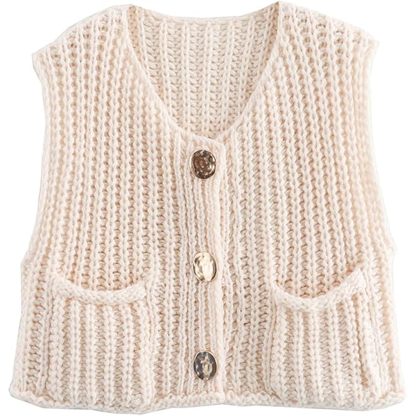 Haujemea Women's Crochet Knit Vest Casual Button Down
